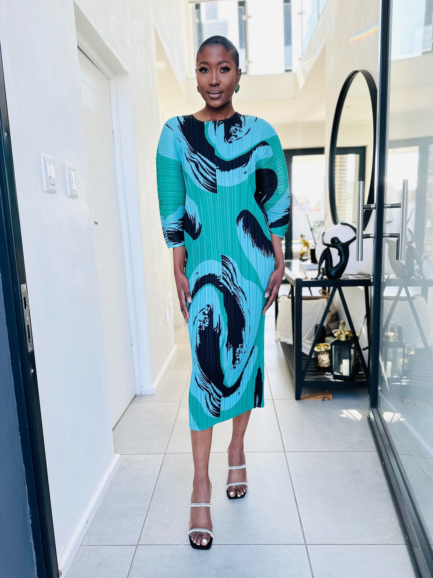Zurisha Green and Black Pleat Dress