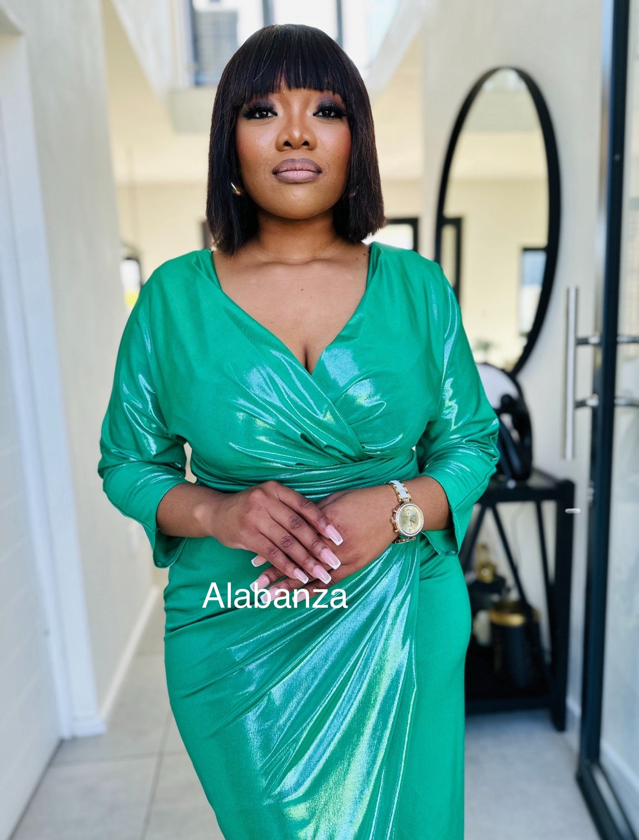 Adele Metallic Green Dress (Trio Deal R2000)