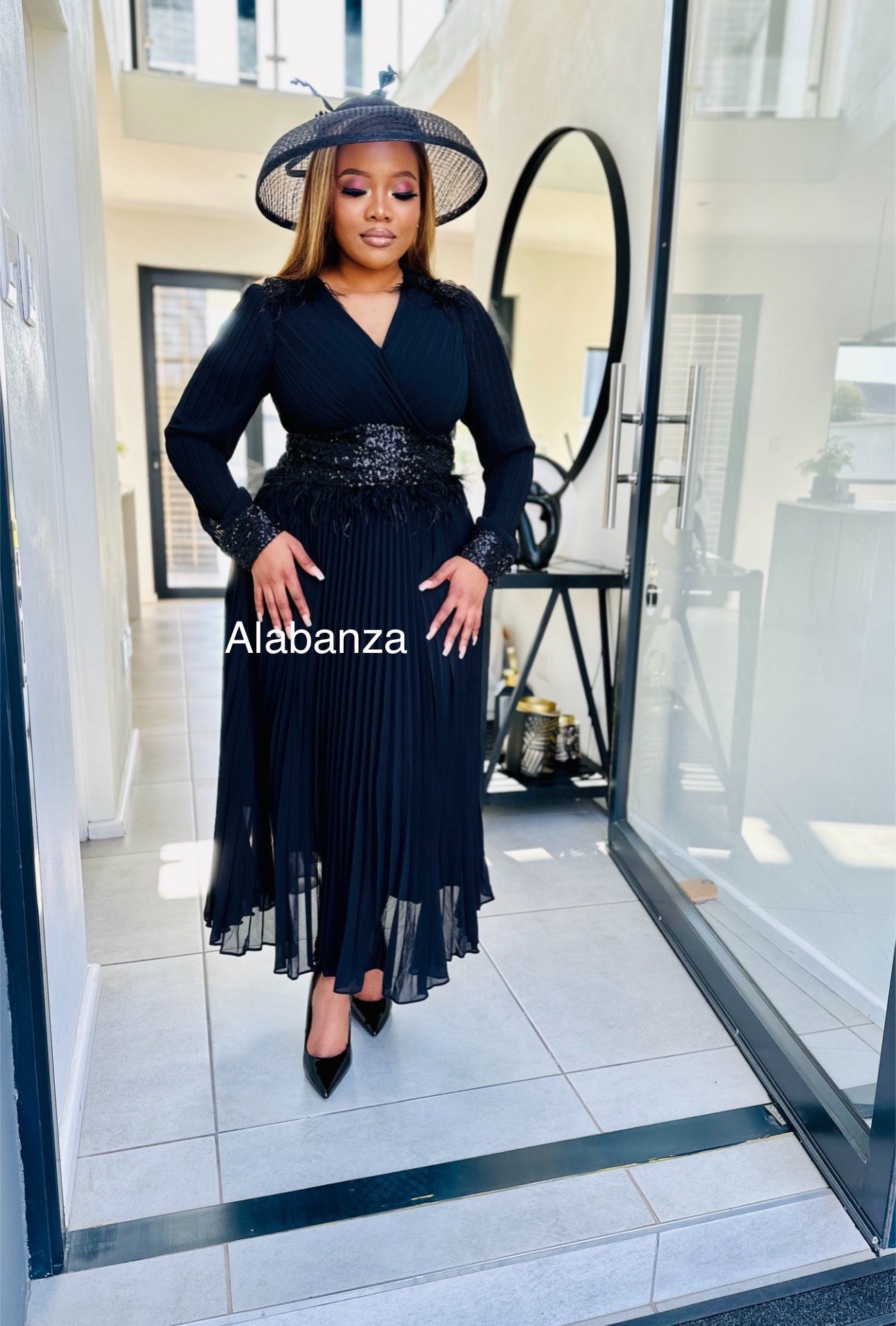 Aalisha Black Pleat Dress