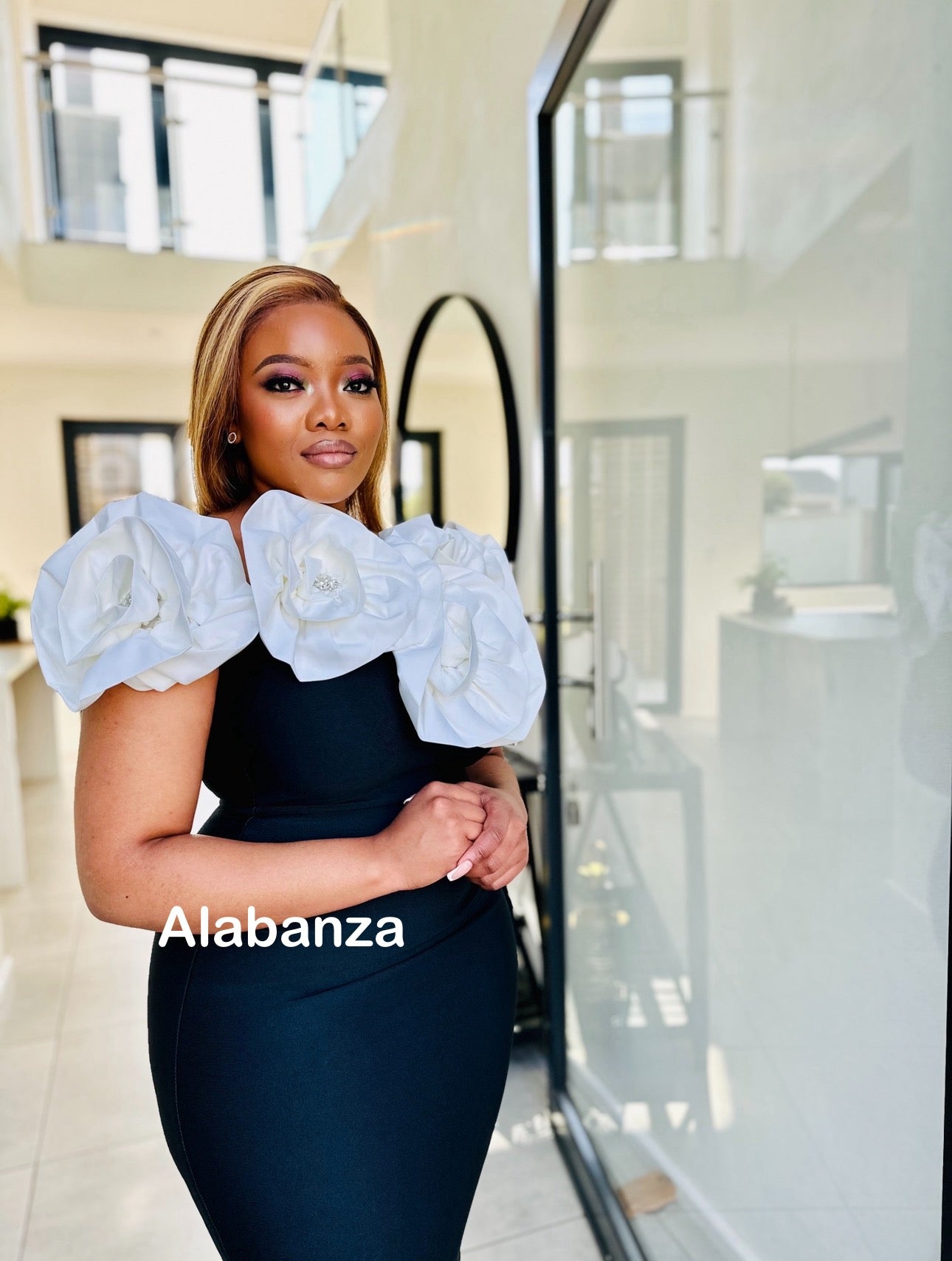 Rose Black and White Bandage Dress, only Medium left (Trio Deal R2000)