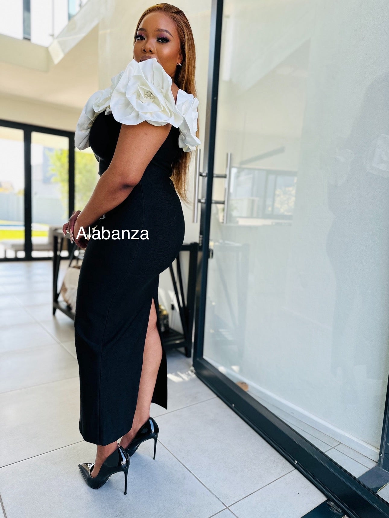 Rose Black and White Bandage Dress, only Medium left (Trio Deal R2000)