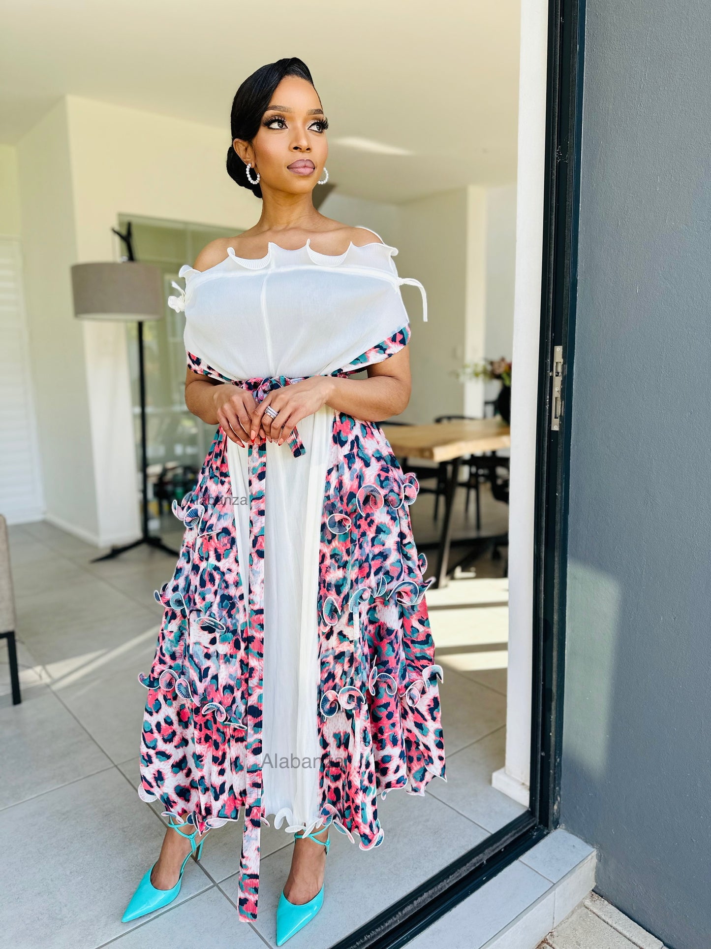 Jamala White Multicolor Pleat Dress (Trio Deal R2000)