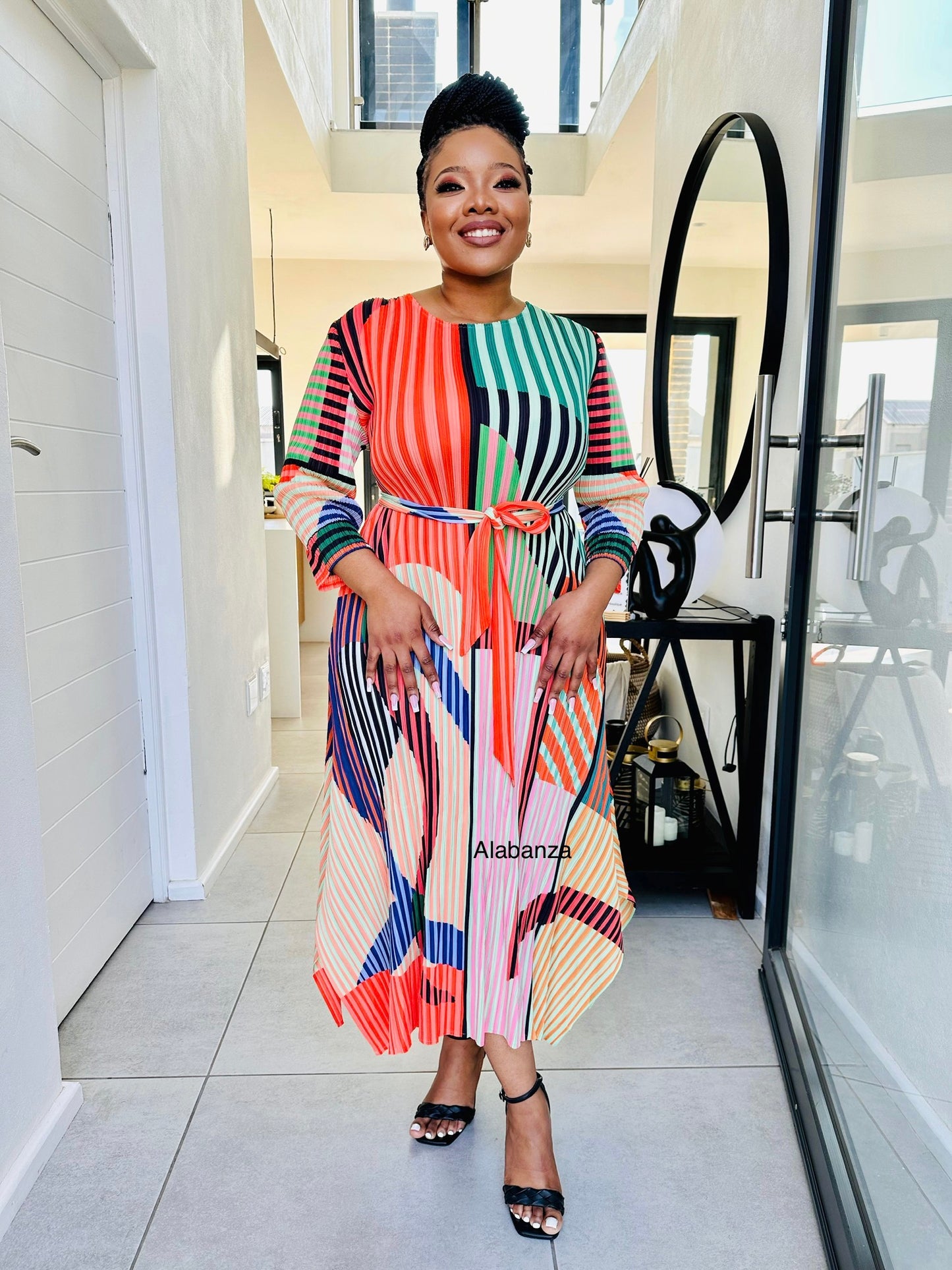 Adia Nude Multicolour Pleat Dress