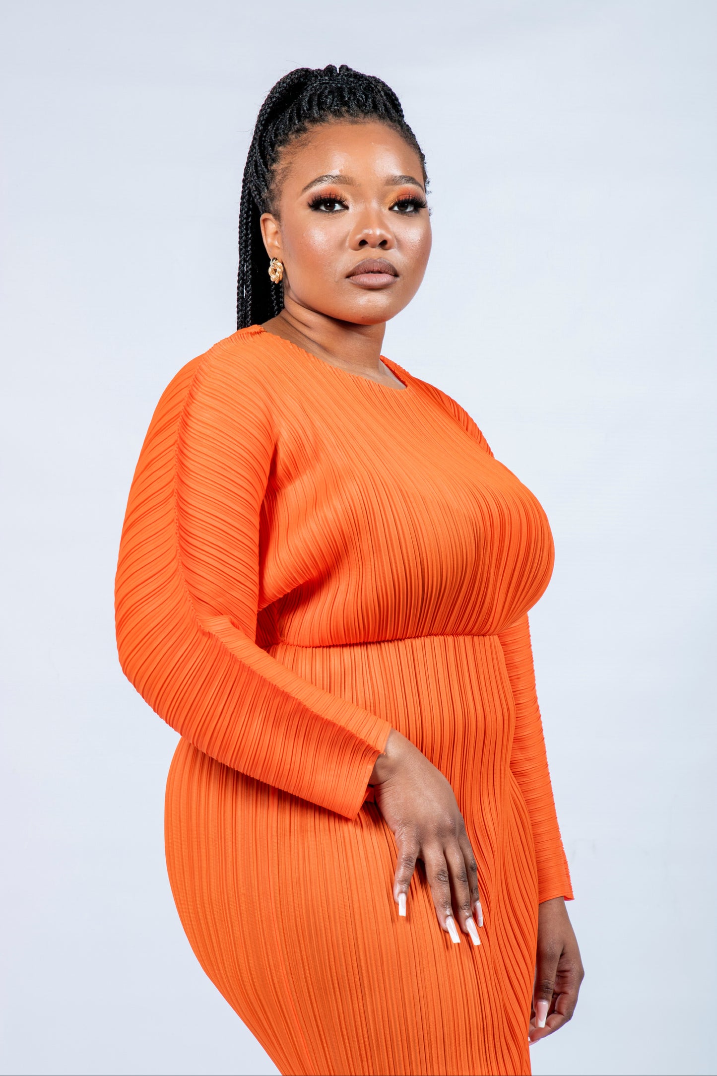 Zurisha Orange Pleat Dress