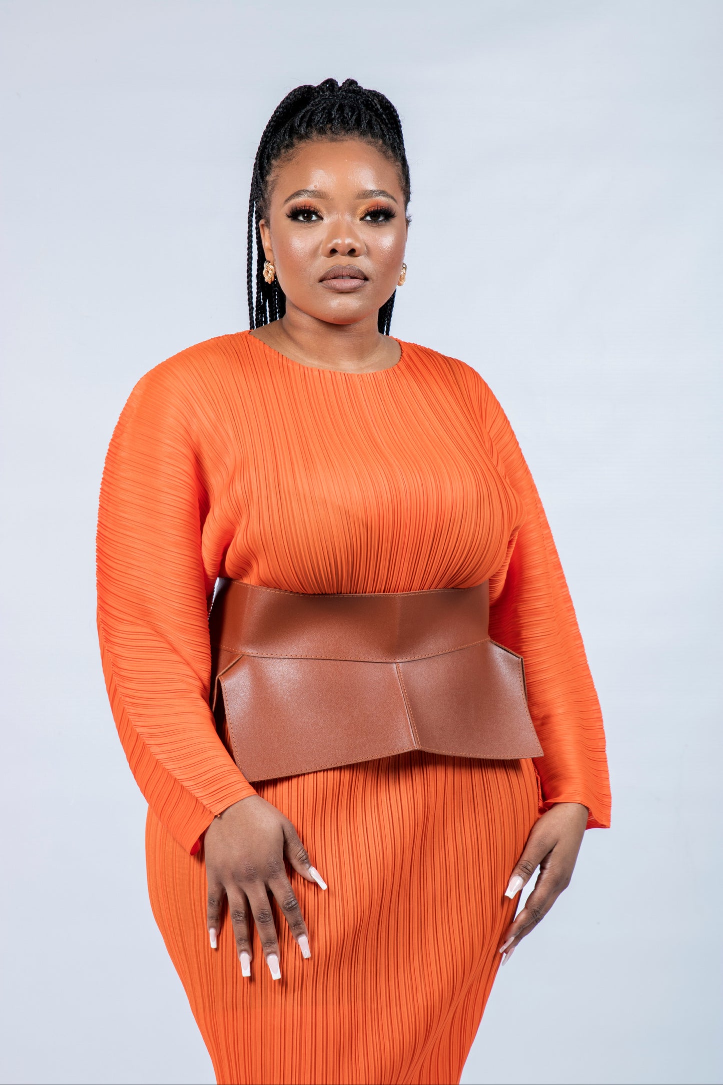 Zurisha Orange Pleat Dress