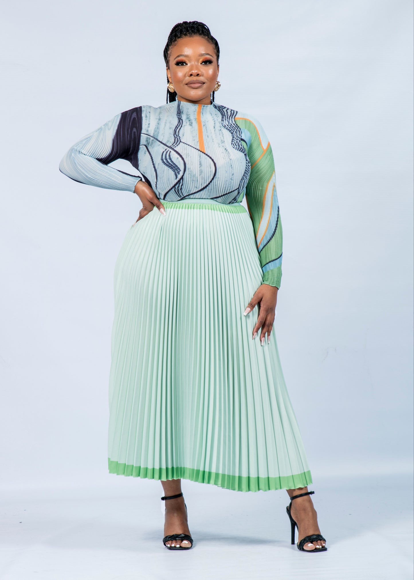 Zari Lime and Black Pleat Set - Luxury Quality