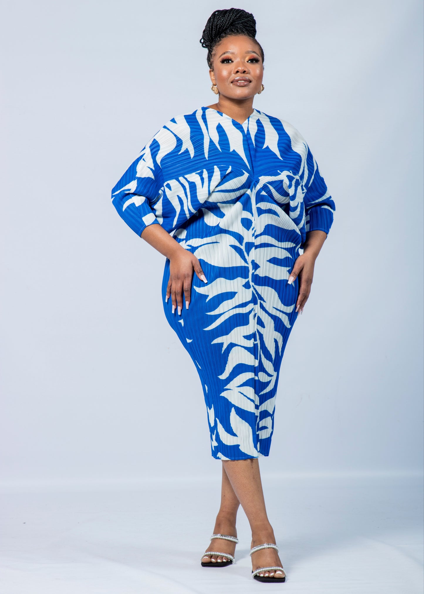 Faiza Blue and White Pleat Dress