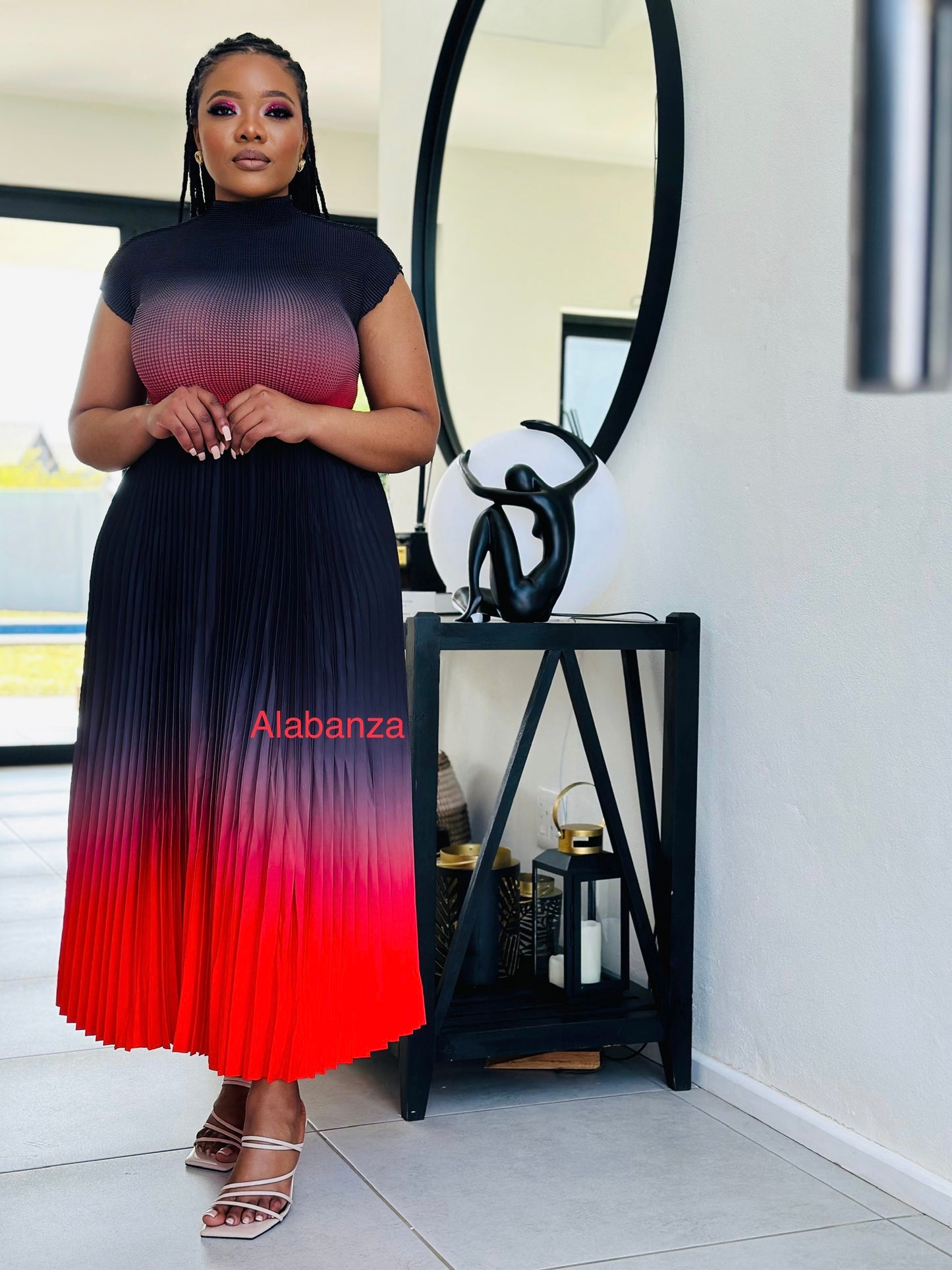 Zuri Black and Red Ombre Set - Flawed Pleat Skirt