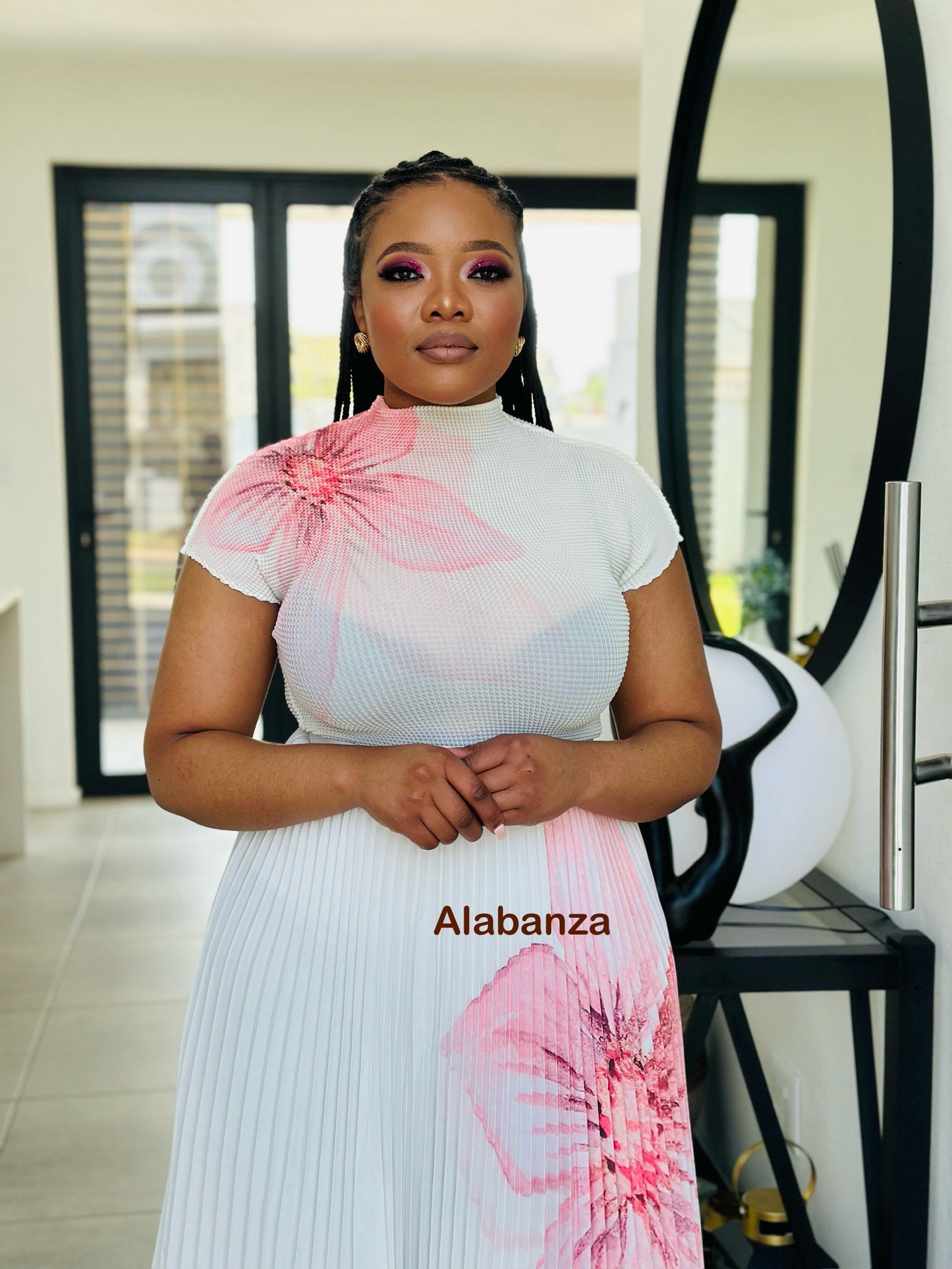 Zuri Cream Pink Floral Pleat Set