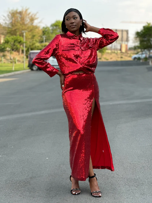 Neon Red Sequin Set