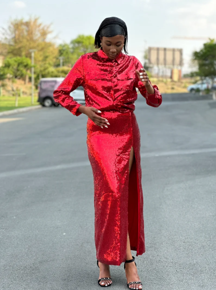 Neon Red Sequin Set