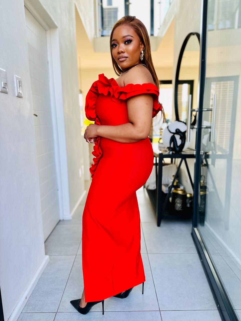 Red Ruffle Bandage Dress