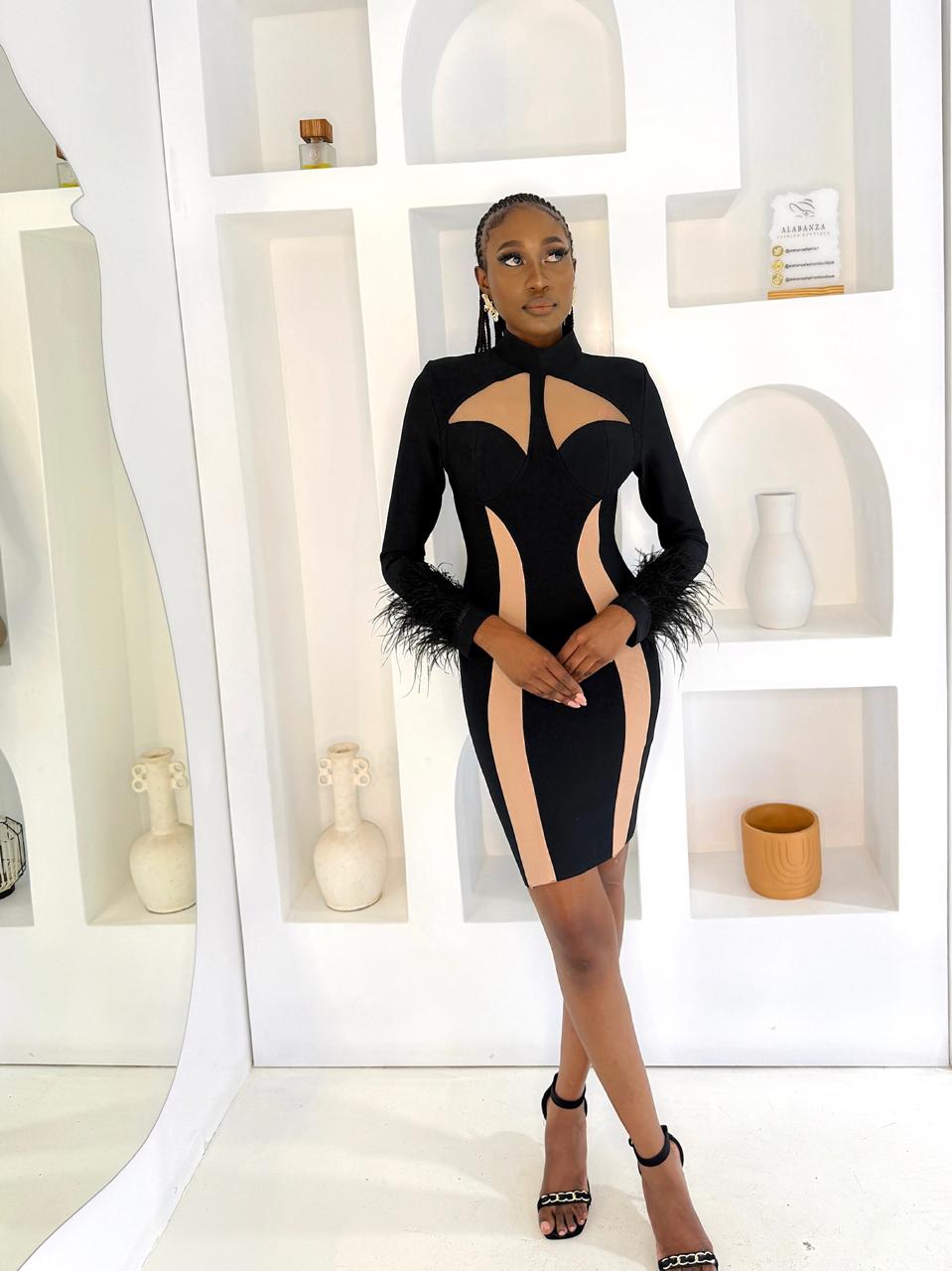 Lune Feather Like Black Short Bandage Dress