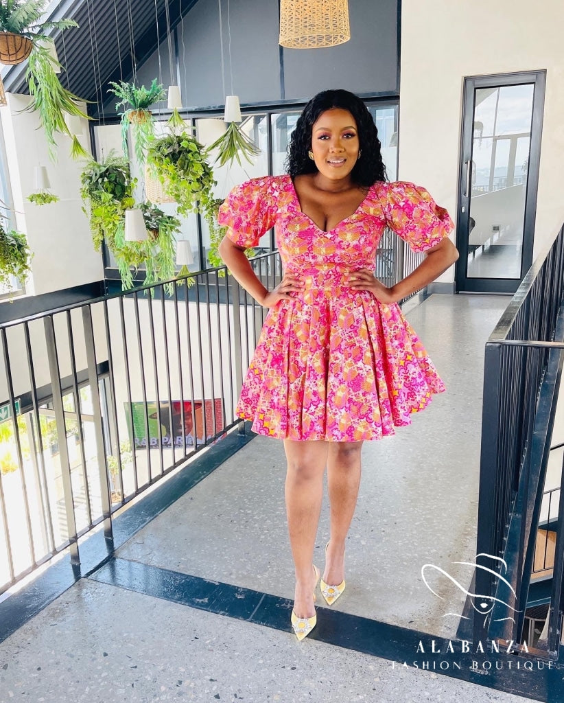 Naledi Pink Ankara Dress(Pre loved -Worn no more than twice). T&C's Apply: no return, refund, or exchange