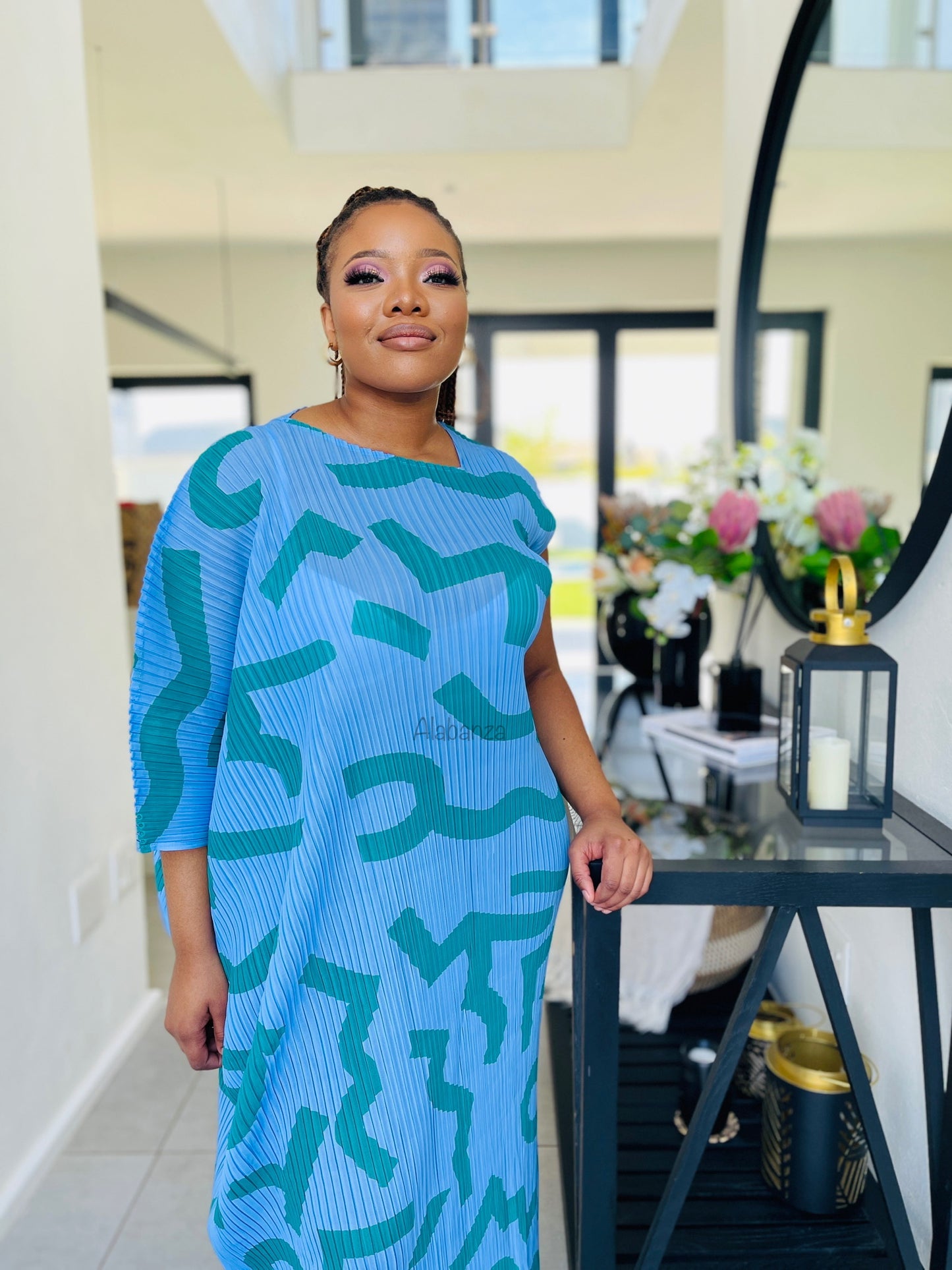 Emelda Blue Pleat Dress