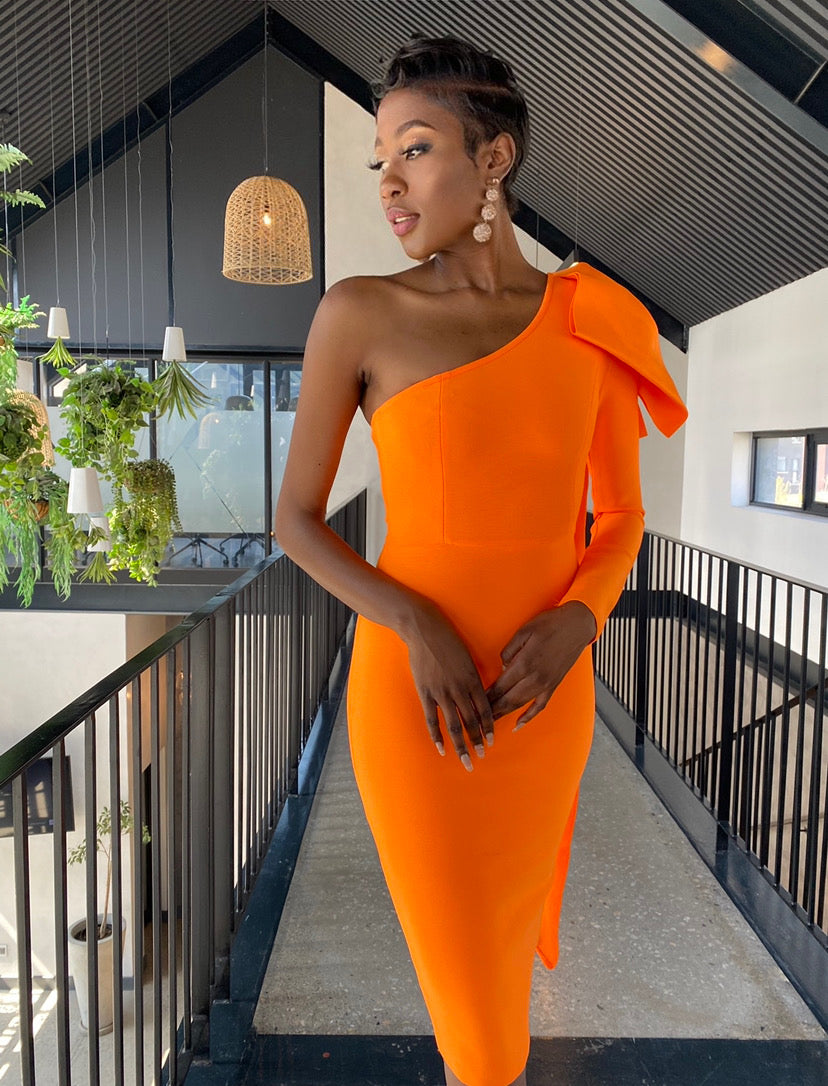 Bow Orange Bandage Dress