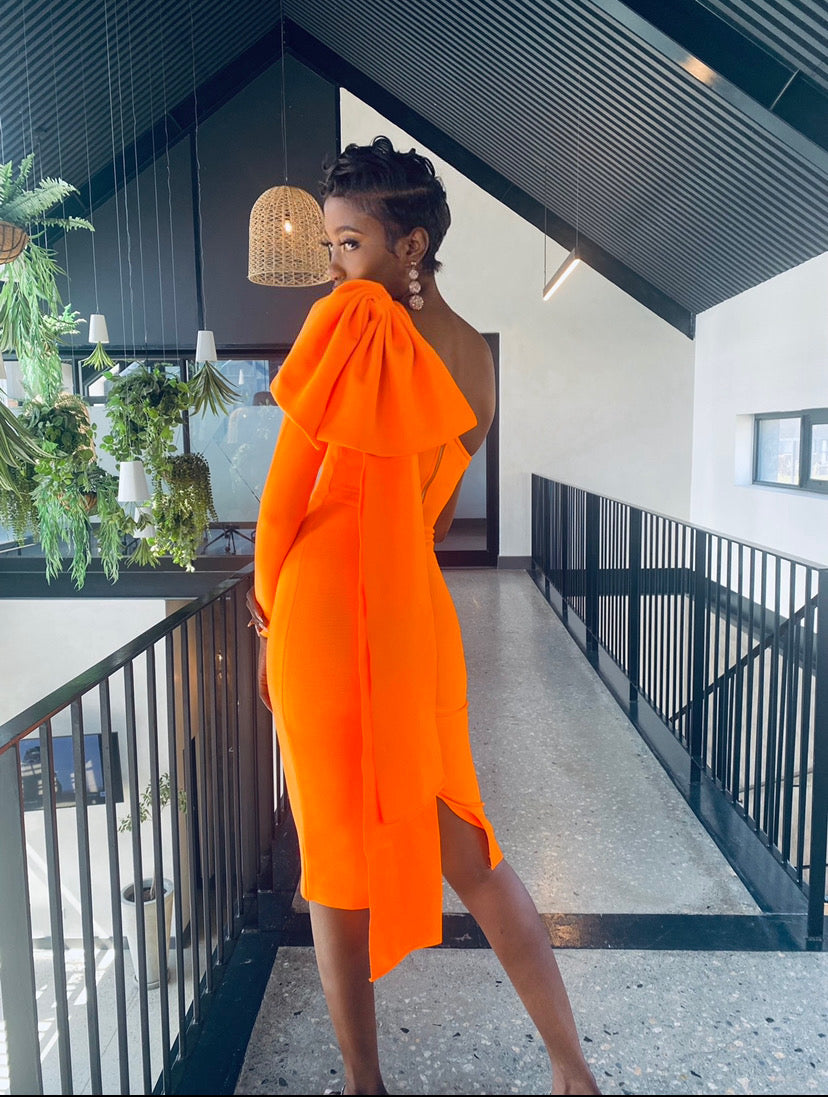 Bow Orange Bandage Dress
