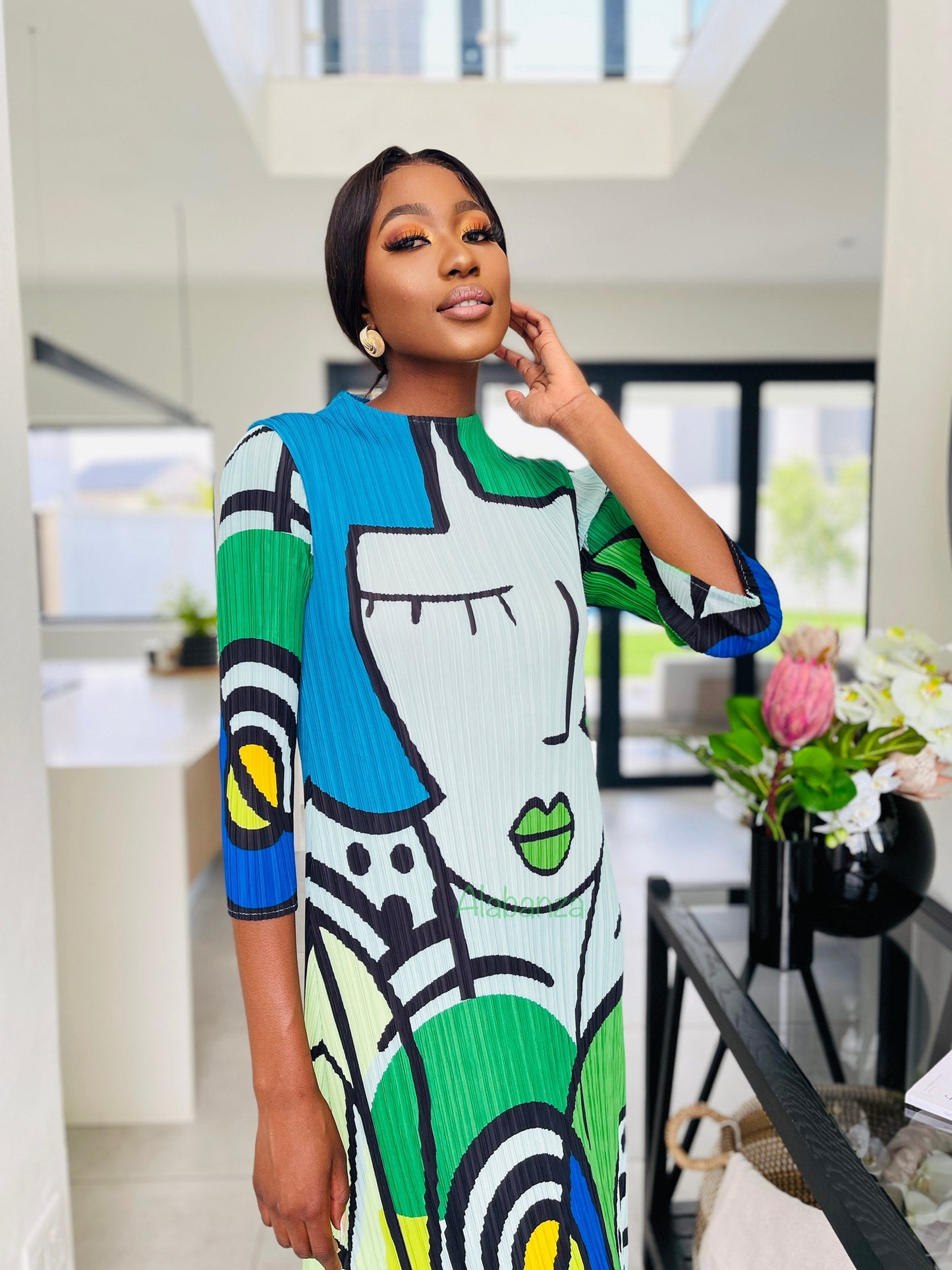 Sophia Green Pleat Dress