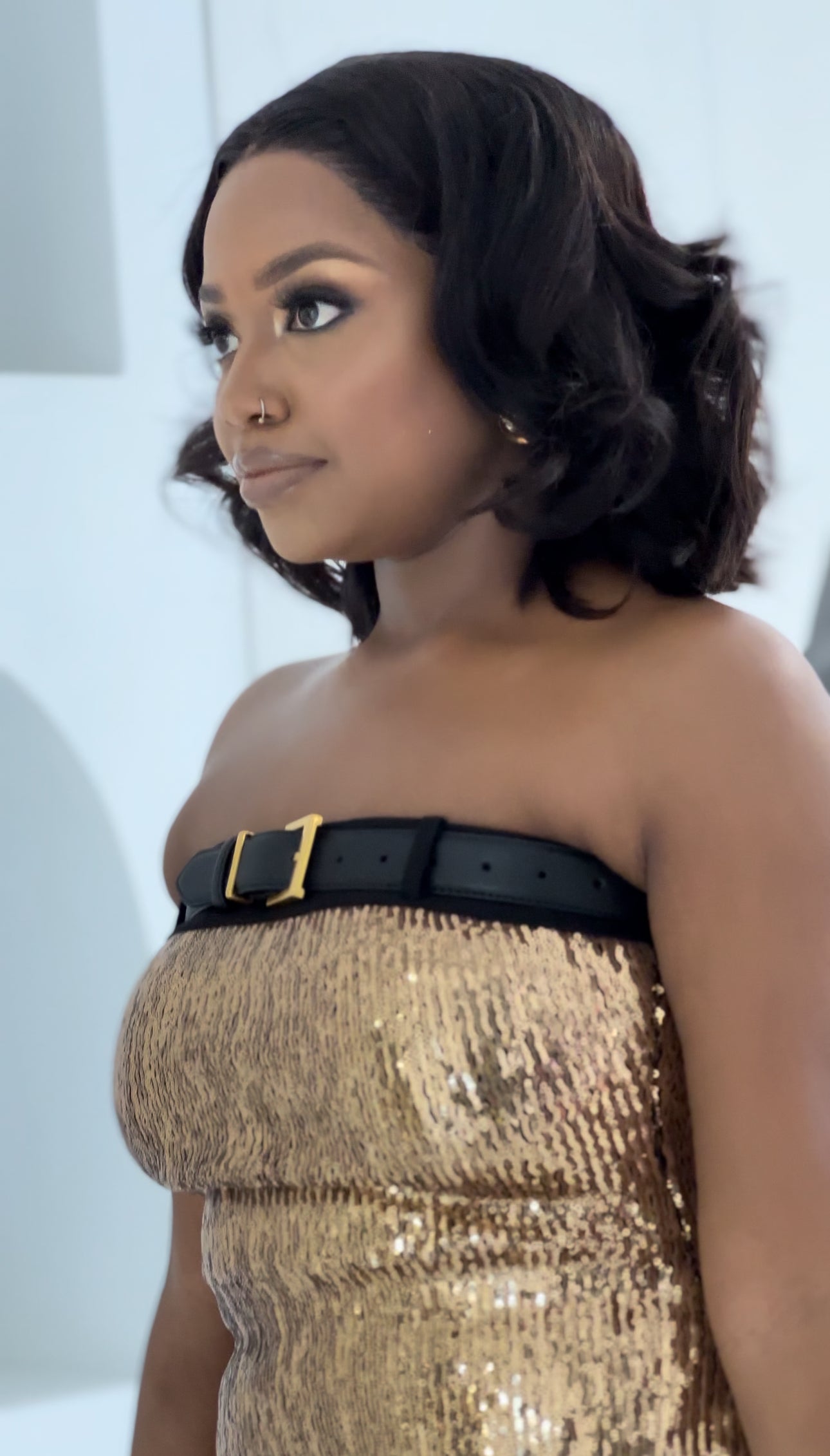 Castano gold off shoulder sequin dress