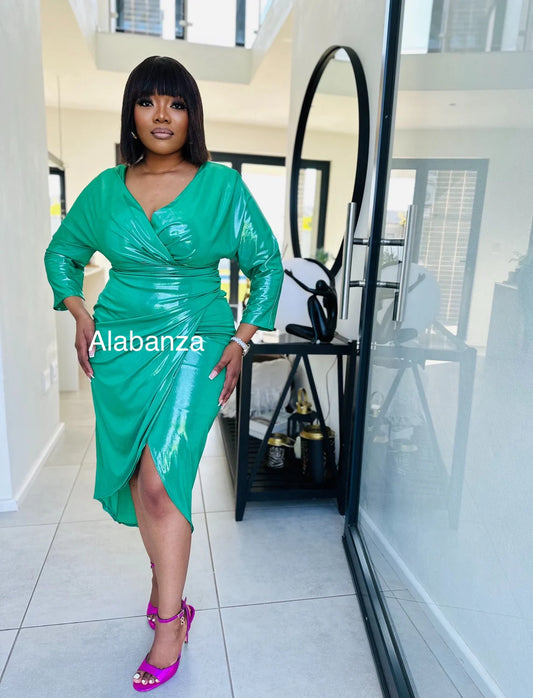 Adele Metallic Green Dress