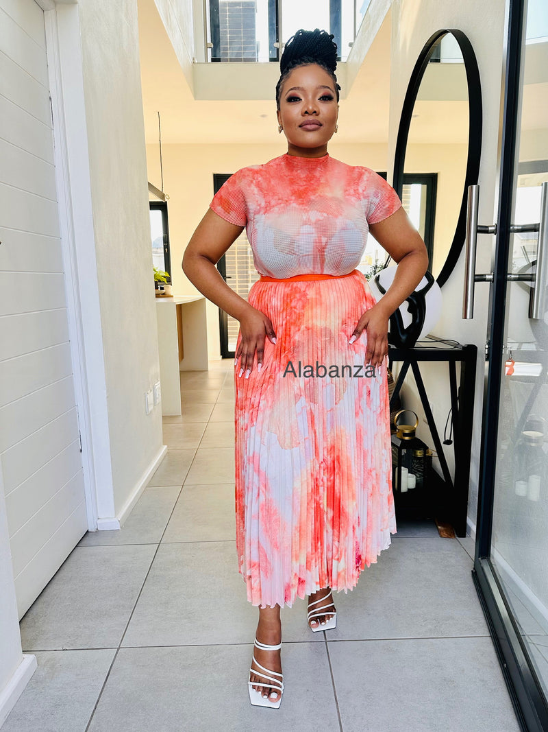 Zuri Orange Watercolor Pleat Set - Luxury Quality