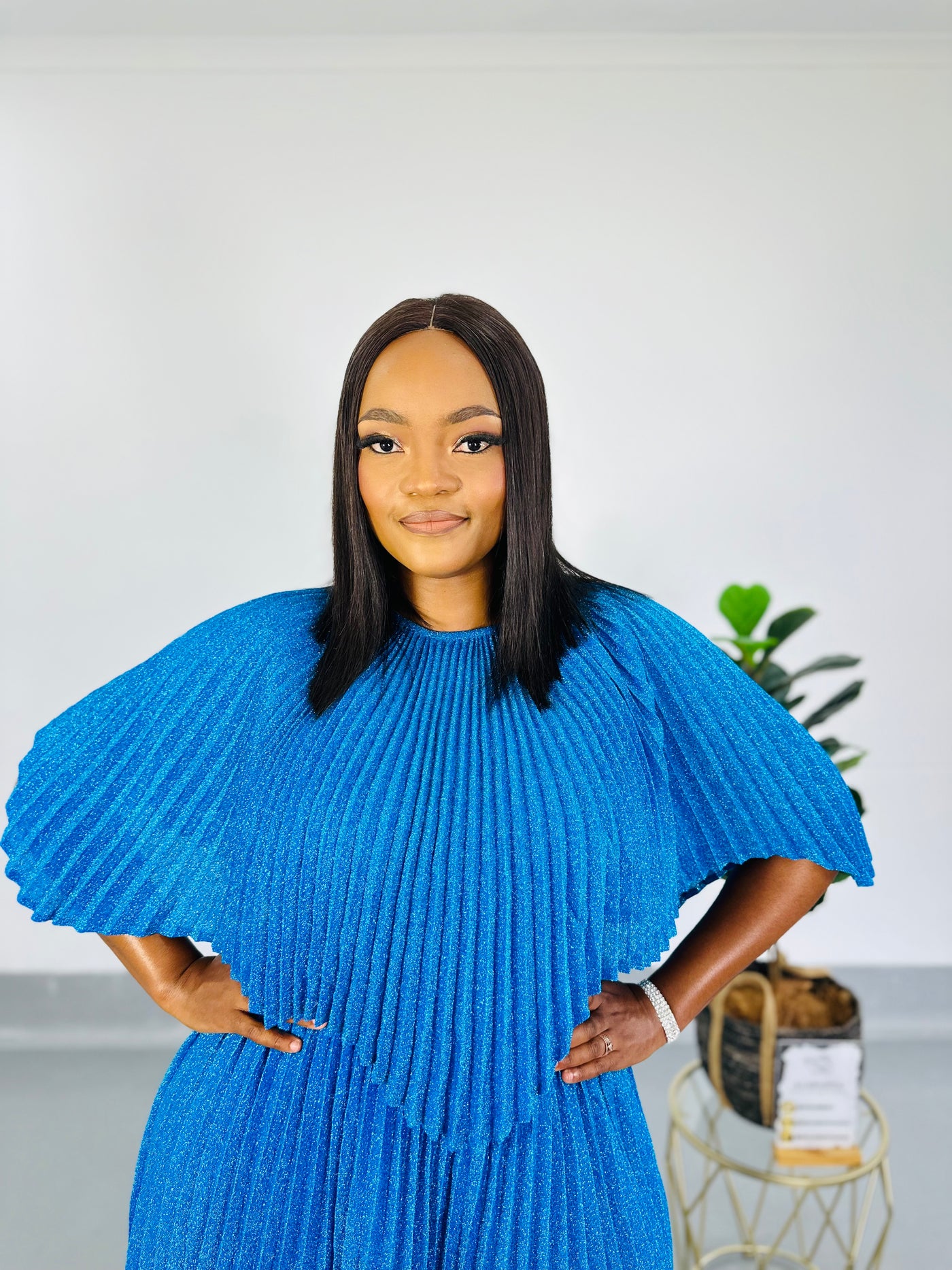 Adelle Metallic Blue Dress set