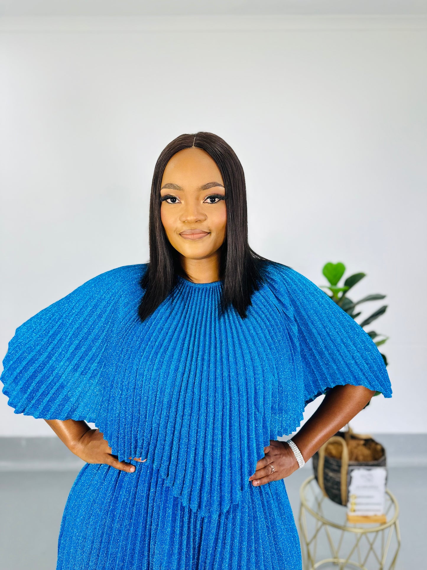 Adelle Metallic Blue Dress set