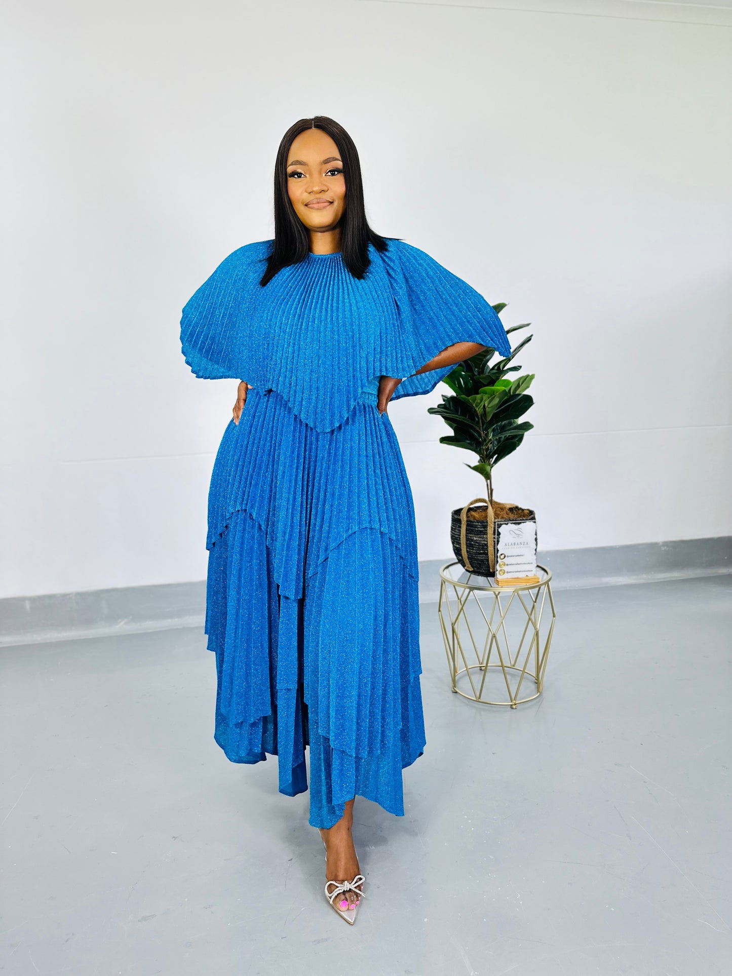 Adelle Metallic Blue Dress set