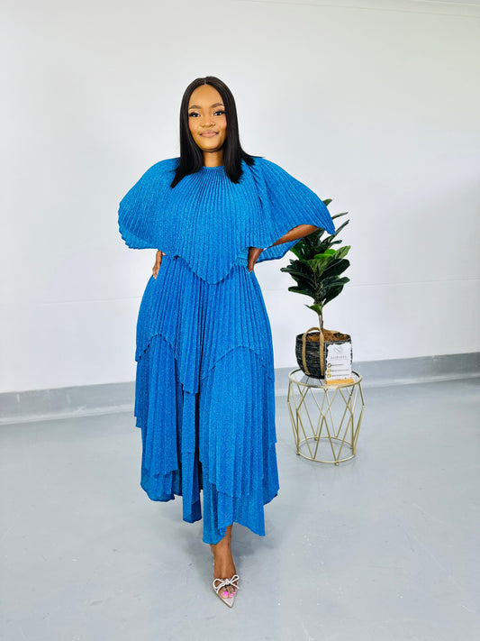 Adelle Metallic Blue Dress set