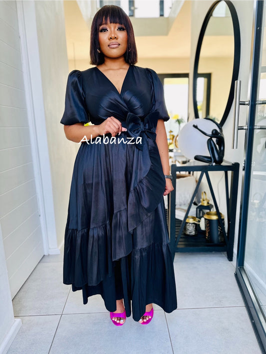 Aamilah Black Bow Wrap dress