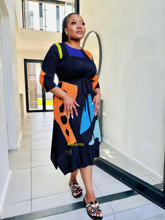 Adia Black Multicolor Pleat Dress