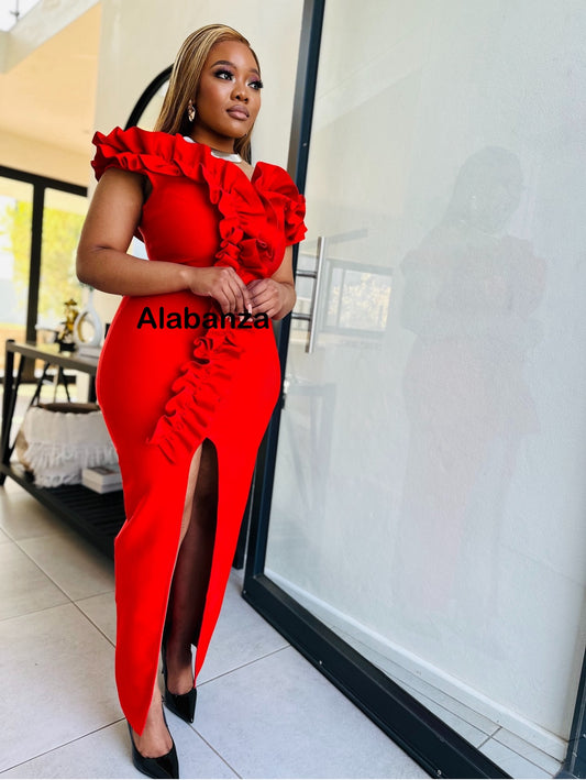 Red Ruffle Bandage Dress (Trio Deal R2000)