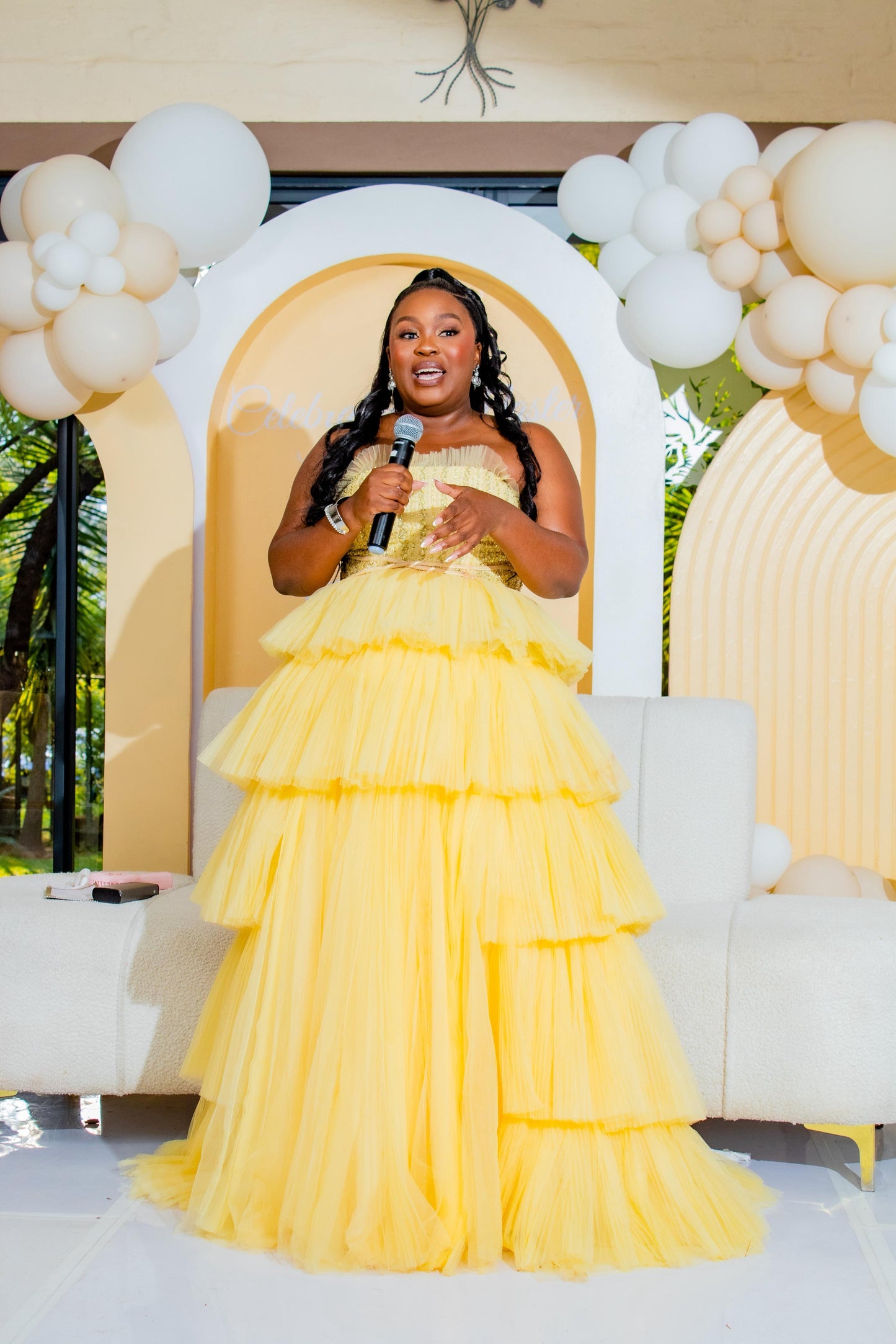 Aurora in Gold (Pre loved- Worn once for an event. Carefully maintained and in excellent condition, offering the same elegance at a special price. T&C's Apply: no return, refund, or exchange