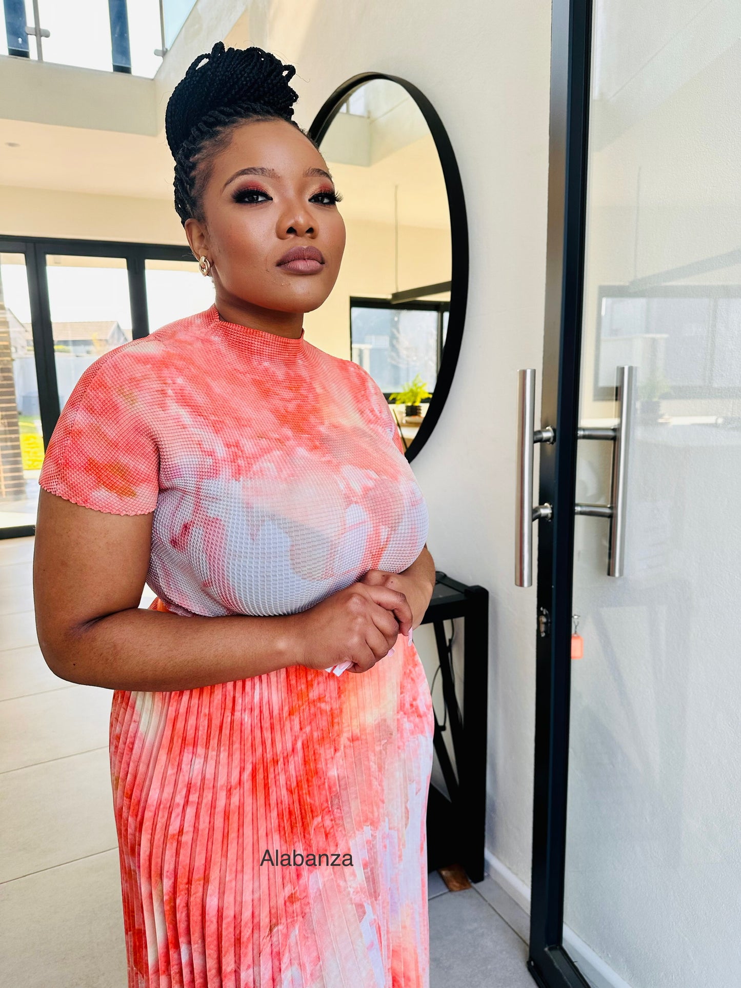 Zuri Orange Watercolor Pleat Set - Luxury Quality