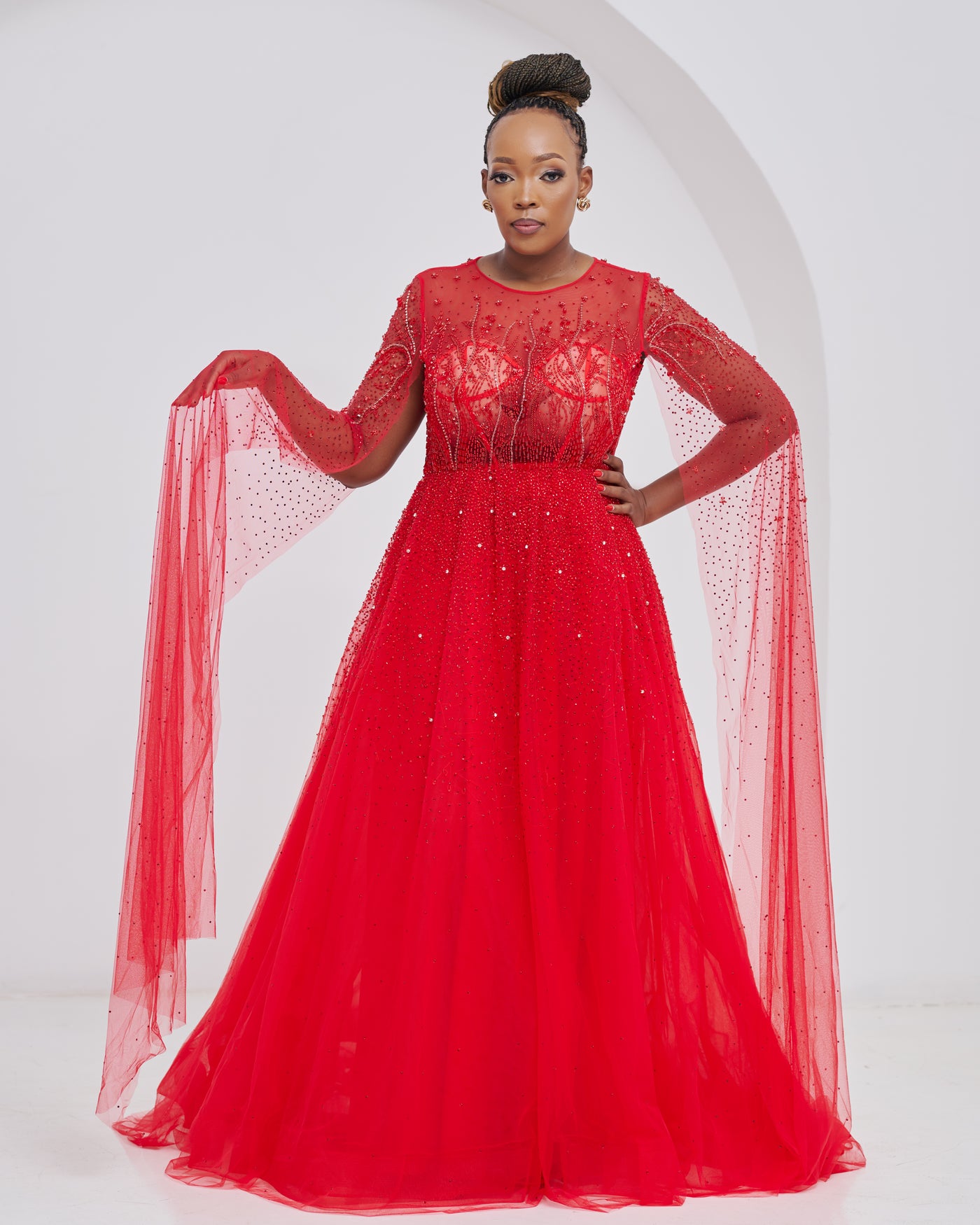 Lace Ember Red Dress Rental (50 % is Refundable Deposit)