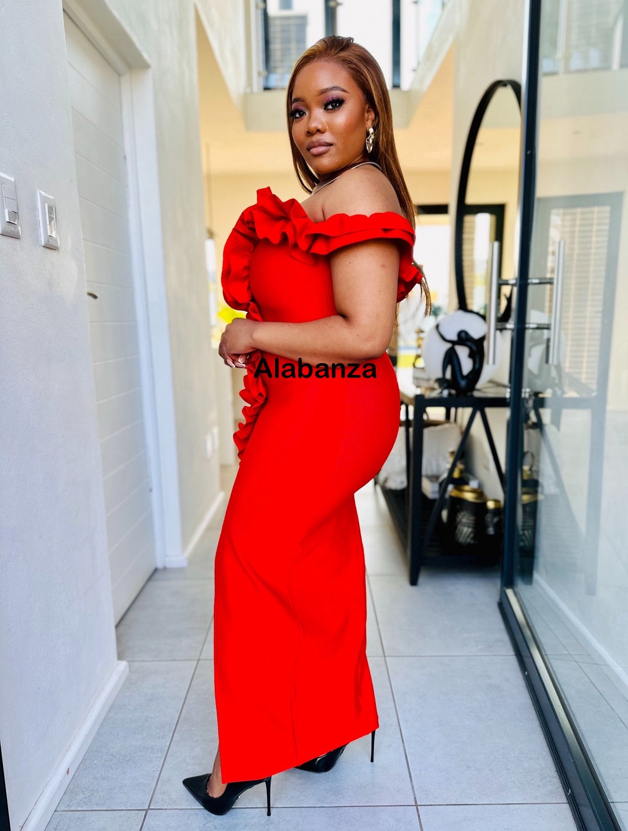 Red Ruffle Bandage Dress