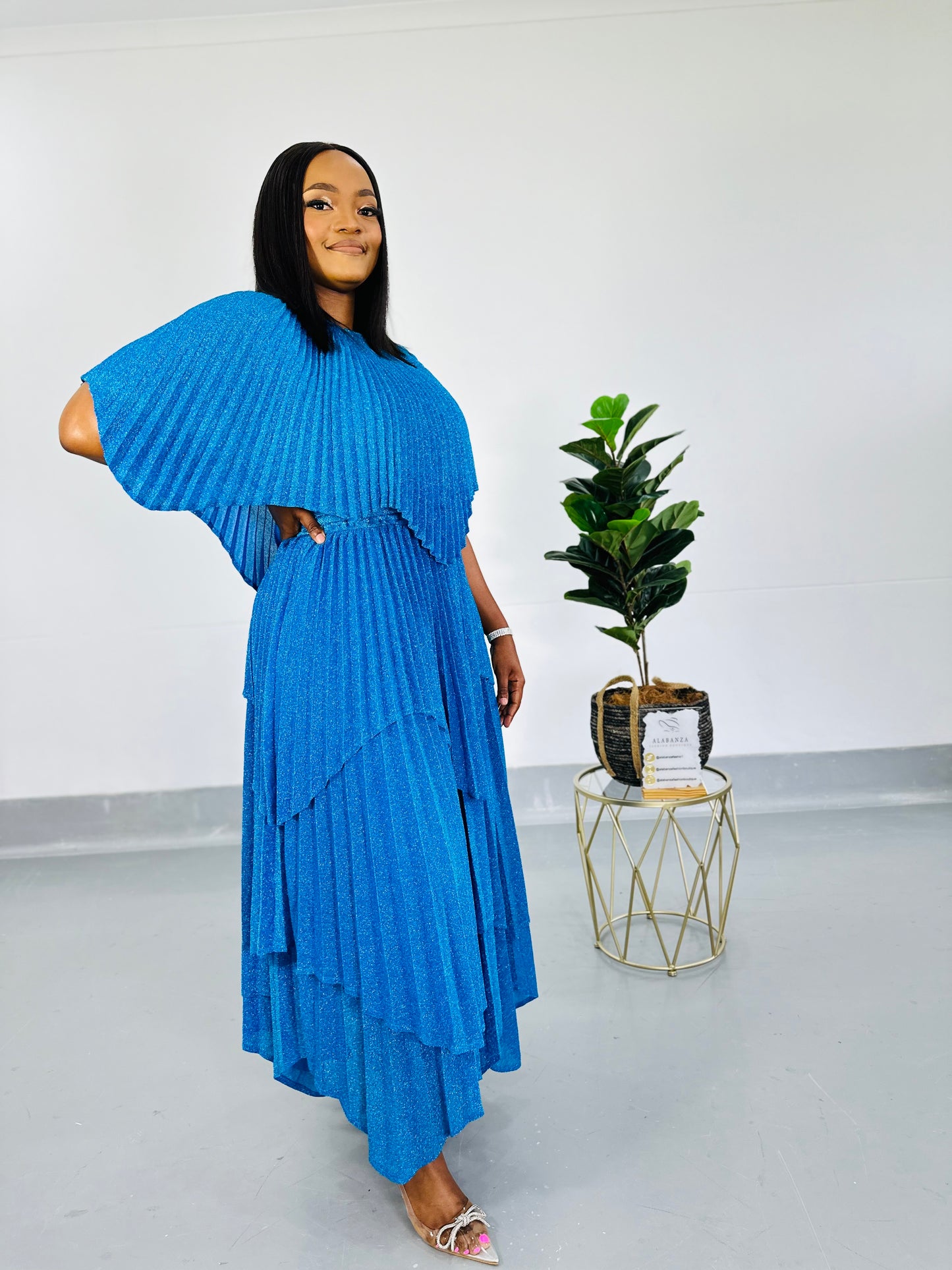 Adelle Metallic Blue Dress set