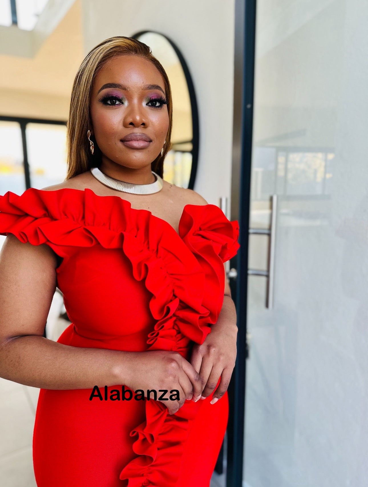 Red Ruffle Bandage Dress