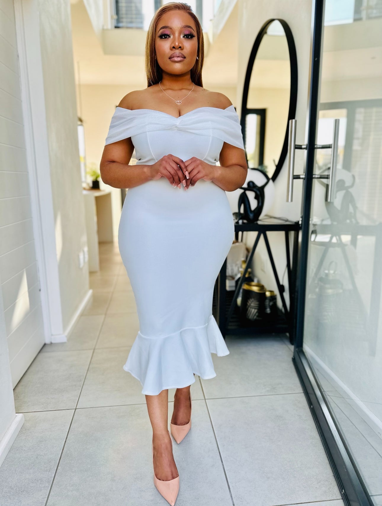 Claire White Bandage Dress PRELOVED ITEM — WITH A LIGHT STAIN This item has been gently worn and may show a small stain, reflected in the reduced price. Still in good wearable condition.  T&Cs: No returns, no refunds, no exchanges.