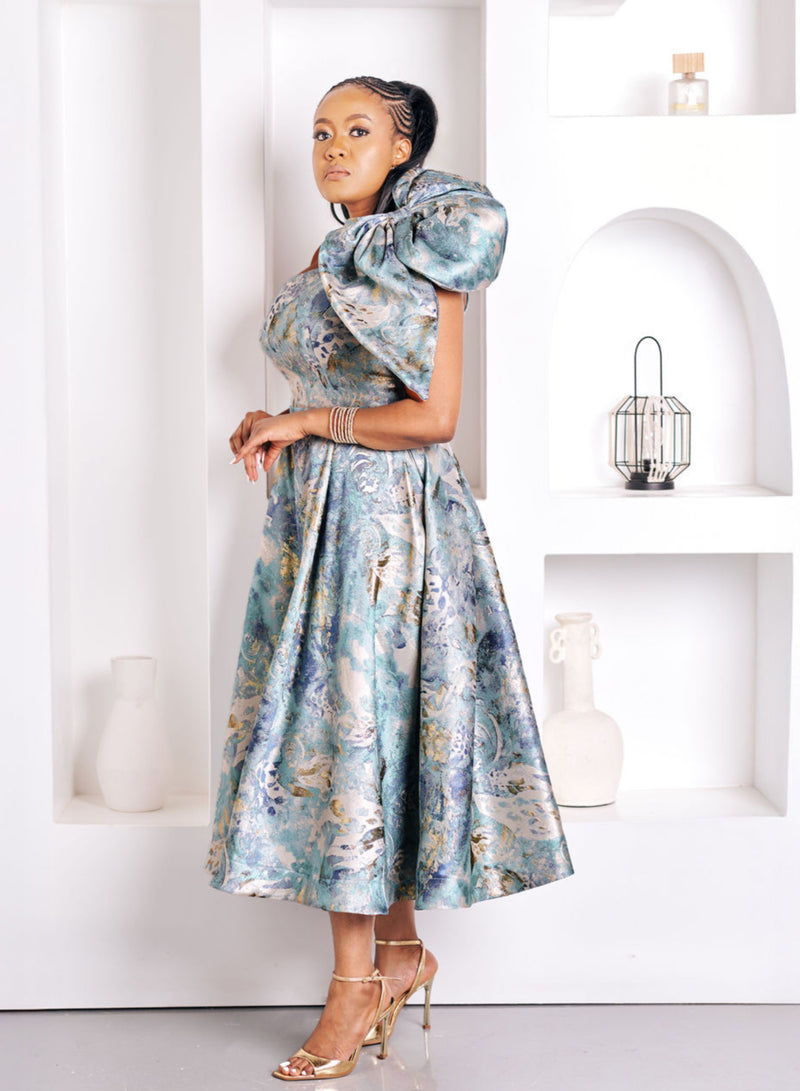 Asanda Aqua Brocade Dress