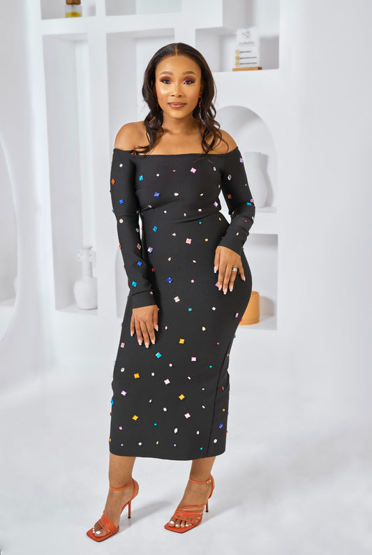 Christiana Black Multicolour Bandage Dress