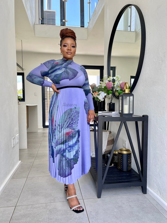 Zari Purple Floral Pleat Set - Luxury Quality (Trio Deal R2000)