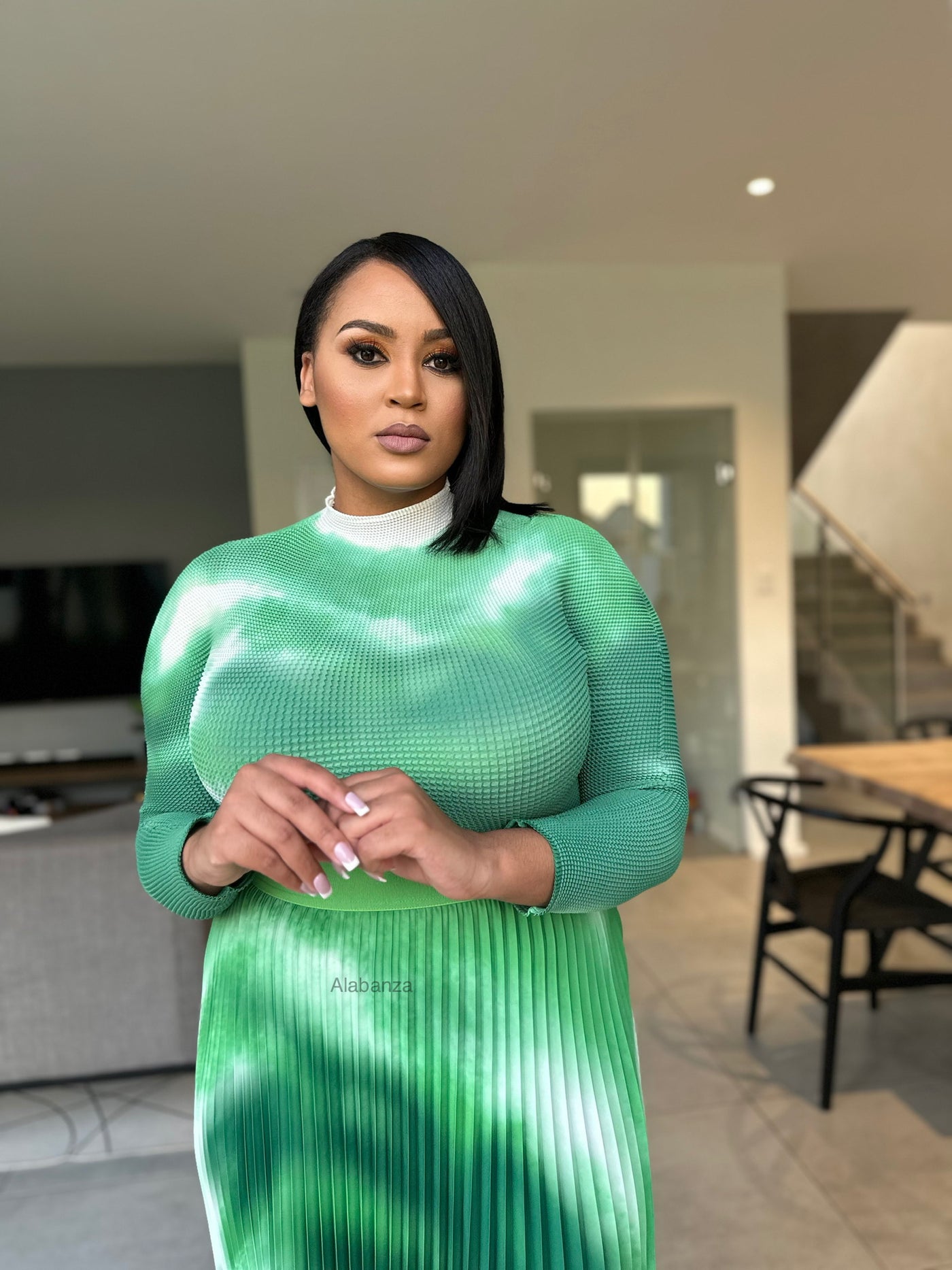 Zari Green and White Pleat Set