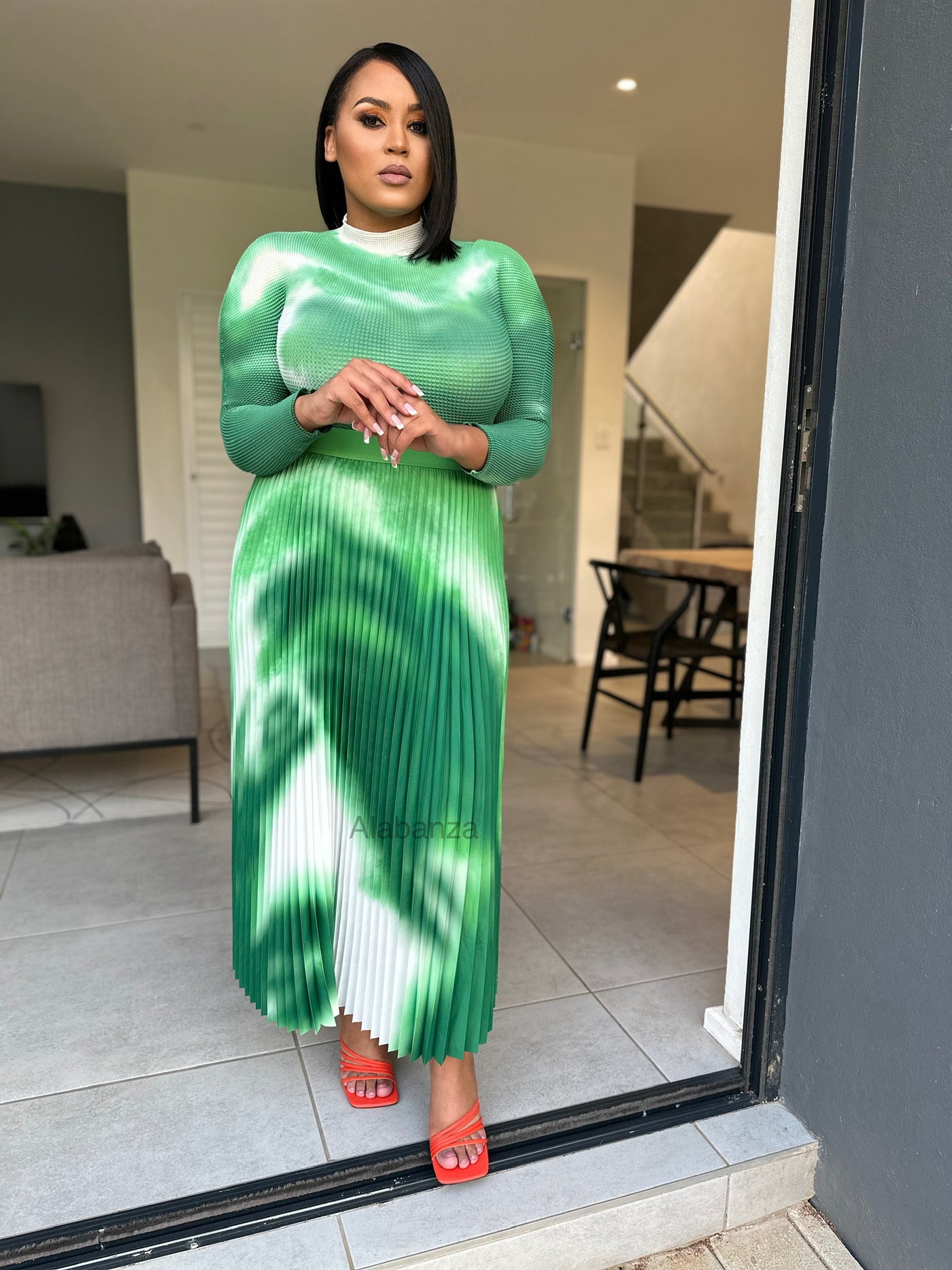 Zari Green and White Pleat Set