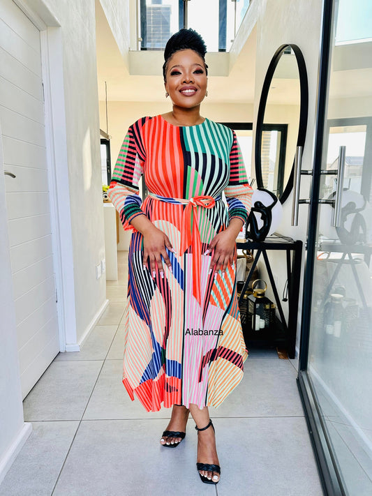 Adia Nude Multicolour Pleat Dress