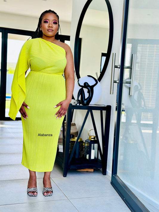 Uzuri Yellow Pleat Dress (Trio Deal R2000)