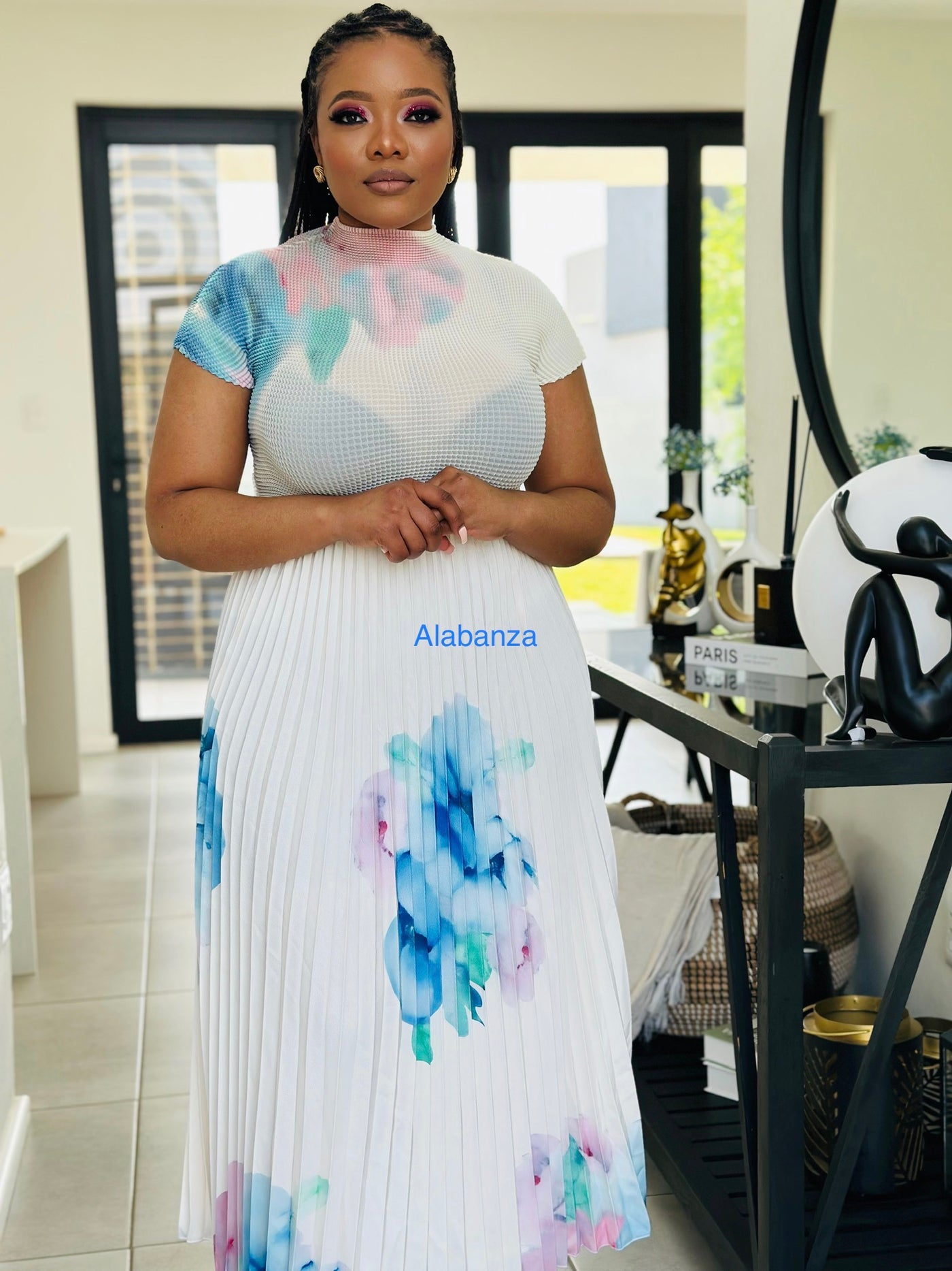 Zawadi Cream Floral Pleat Set