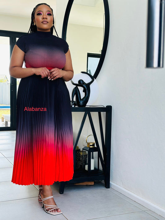 Zuri Black and Red Ombre Set - Flawed Pleat Skirt