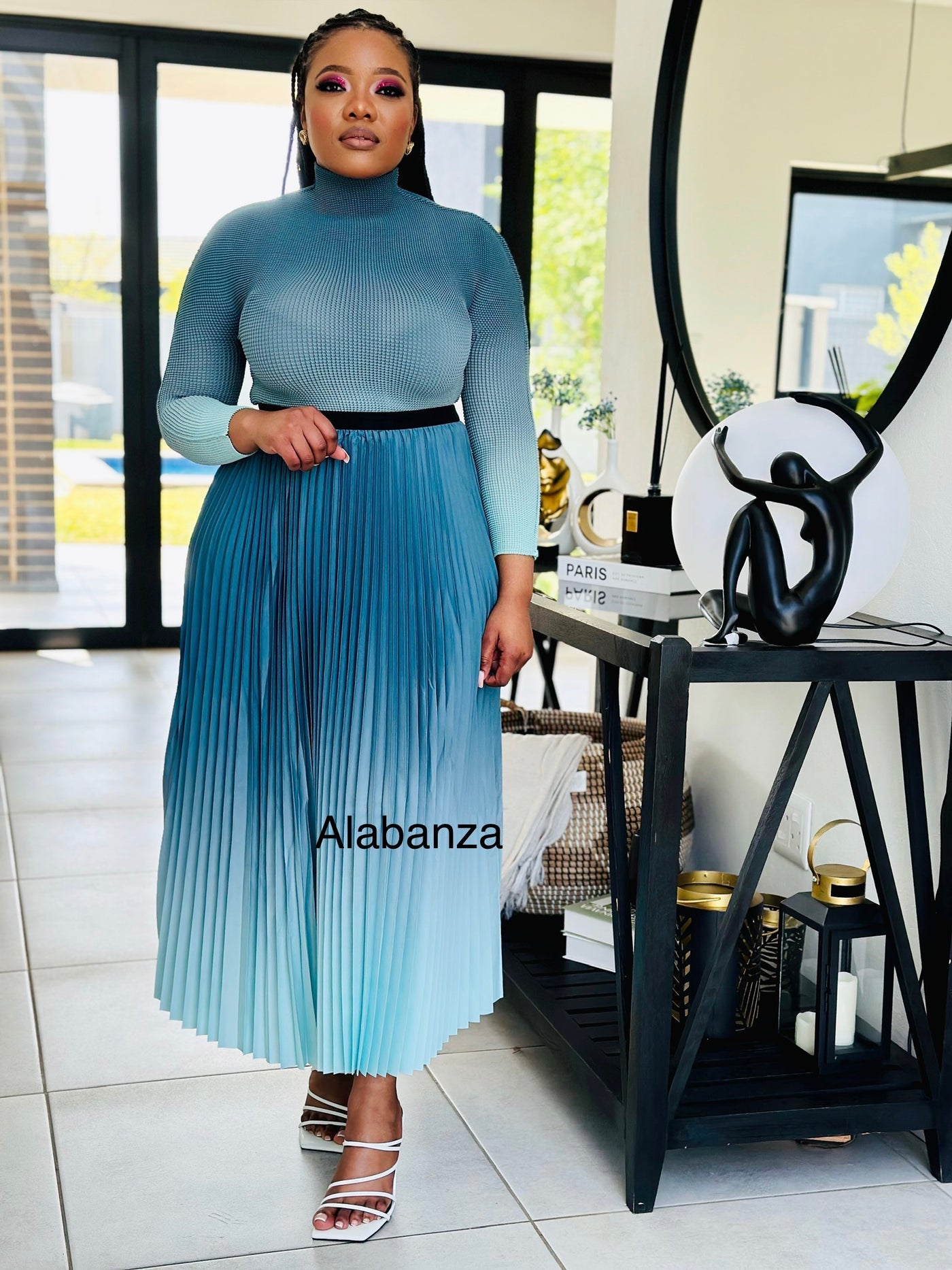 Zari Turquoise Ombre Pleat Set