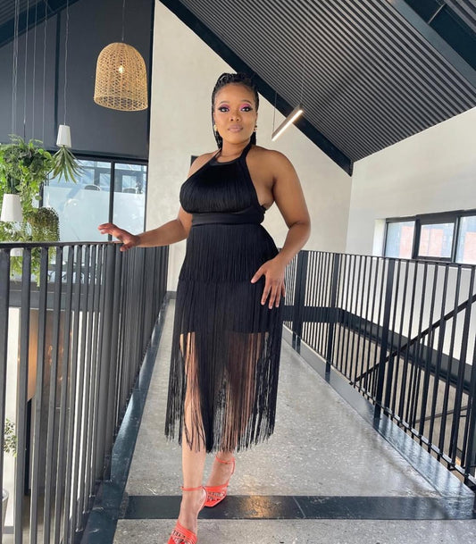 Nalah black tassel dress